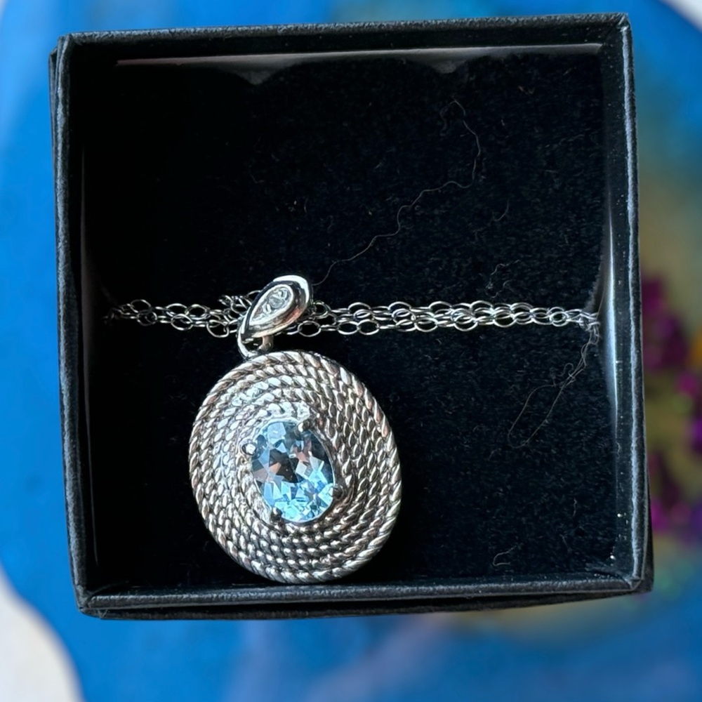 STUNNING GENUINE DIAMOND 1.0ct SWISS BLUE TOPAZ 925 DESIGNER NECKLACE